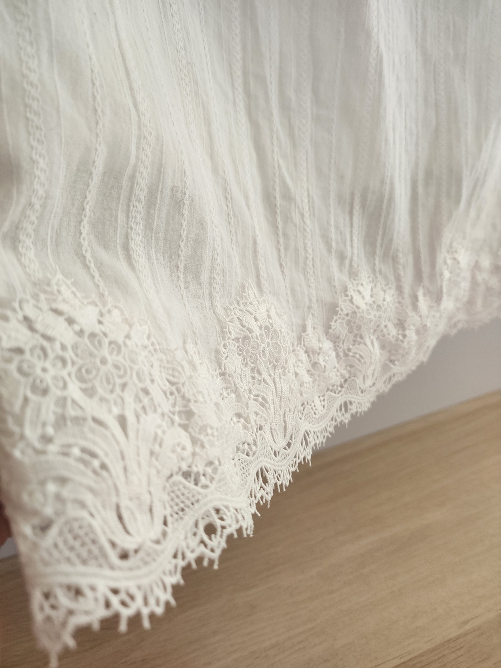 White 100% Cotton Lace Trim Dobby Midi Maxi Skirt Small Boho Fairy Cottagecore - Picture 6 of 16
